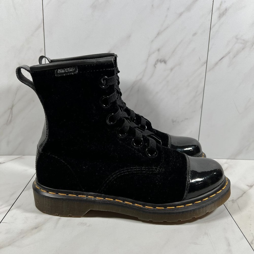 Dr. Martens Gracie Women Sz 9 Shoe - Black Velvet Cap Toe Lace Up Combat Boots
